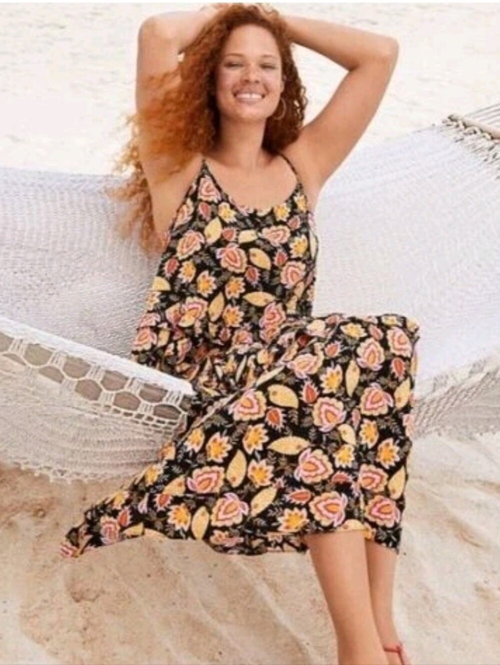 LOFT Beach Black Floral Spaghetti-Strap Maxi Dress Medium